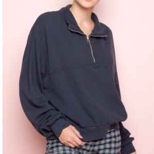 BRANDY MELVILLE OVERSIZED NAVY BLUE WAFFLE HALF ZIP SWEATSHIRT